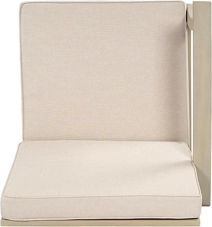 Christopher Knight Home Jordan Acacia Wood Outdoor Patio Furniture Set, 3-Seater Patio Sofa and Slat Coffee Table, Modern Patio Lounge Sofa Set with Water-Repellent Cushions, Light White+Sand