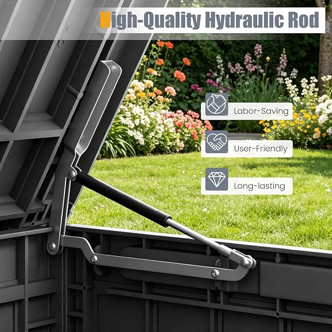 HAPPYGRILL 120 Gal Outdoor Deck Box, Lockable Storage Bin with Lid and Handles, Waterproof and Sun-Protective Patio Bench and Storage Box for Garden Tools Pool Supplies (Black, 120Gallon)