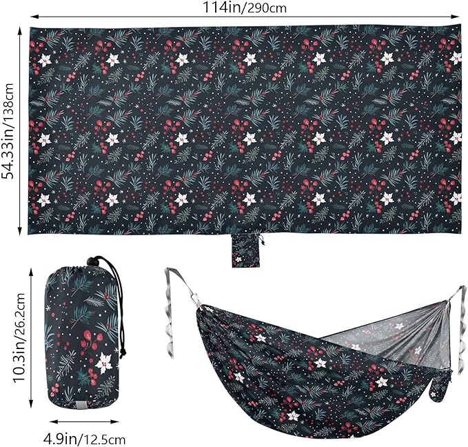 Camping Hammock Outdoor Hammocks for Outside Fir Trees Flowers Beach Trees Portable Lightweight with Pockets Tree Straps Indoor
