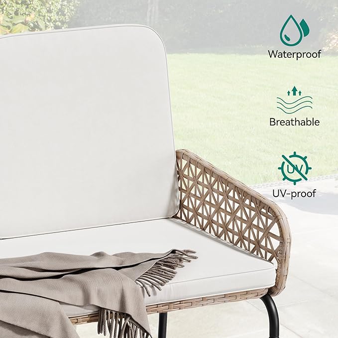 YITAHOME Patio Loveseat Wicker Outdoor Furniture, All Weather Rattan Conversation Loveseat for Backyard, Balcony and Deck with Soft Cushions, Light Brown+Beige