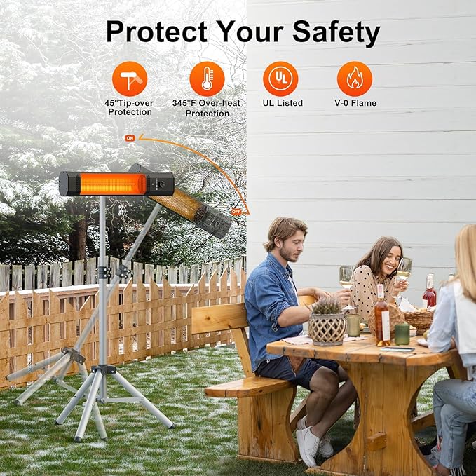 Outdoor Patio Heater w/Remote, Infrared Electric Heater with Tripod, 68''Adjustable Height, 9H Timer&Child Lock, IP65 Waterproof,Tip-Over&Overheat Protection, 1500W, Super Quiet For Outdoor/Indoor Use