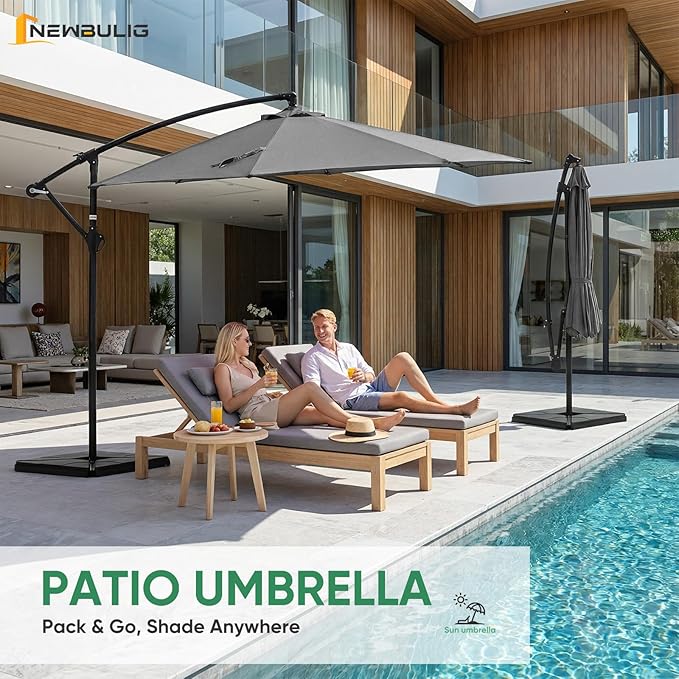 NEWBULIG 10FT Patio Umbrella, Offset Cantilever Outdoor Patio Table Umbrella, UV Protection, Fade Resistant Fabric, Easy Tilt Adjustment for Deck, Pool, Backyard, Garden