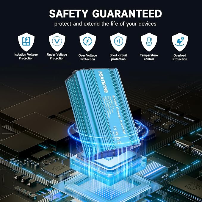 400W Power Inverter, FSATBTNE DC 12V to 110V AC Car Plug Adapter Outlet Converter with [65W PD USB-C] & [18W QC USB-A] Fast Charging Ports and 2 AC Outlets Car Power Inverters for Vehicles