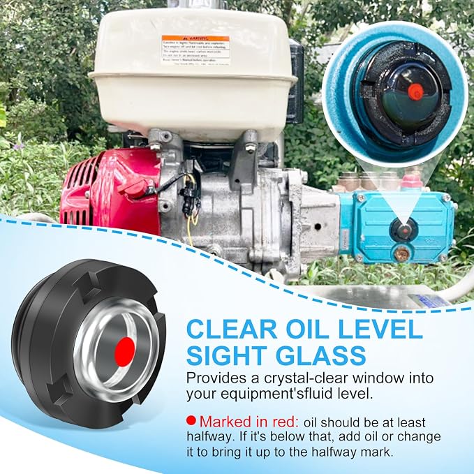 92241 Oil Level Sight Glass W/Gasket Bubble Style for Cat Pump Pressure Washer with Red Dot Indicator, Clear Window for Easy Oil Level Check