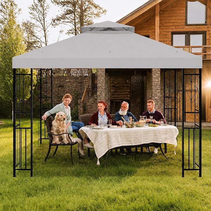 8'x8' Gazebo Cover Replacement Canoy Top Compatible with Canadian Tire Living Crawford, Fit for RONA 8x8 Gazebo #088-1067-8 (Gray)