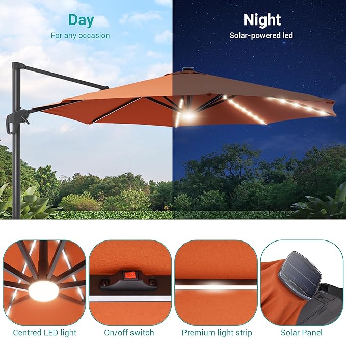 FLAME&SHADE 11 ft Cantilever Offset Patio Umbrella, Large Heavy Duty Outdoor Patio Umbrella Aluminum 360° Rotation Round Outdoor Umbrella for Deck,Pool,Backyard
