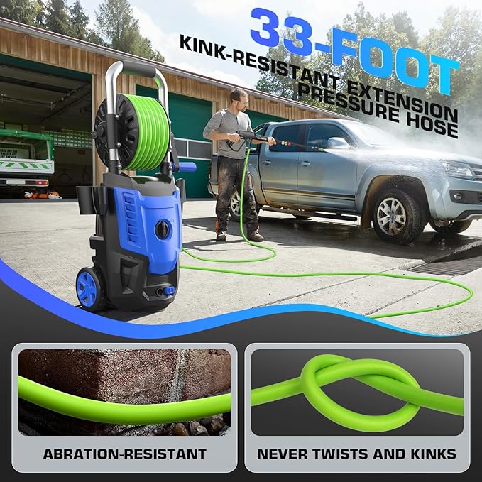 Electric Pressure Washer 5000 PSI, Power Wahser Powered with 33ft Pressure Hose, 4 Nozzles and Foam Cannon, Powerwahser for Home, Car,Fences,Patio, Blue