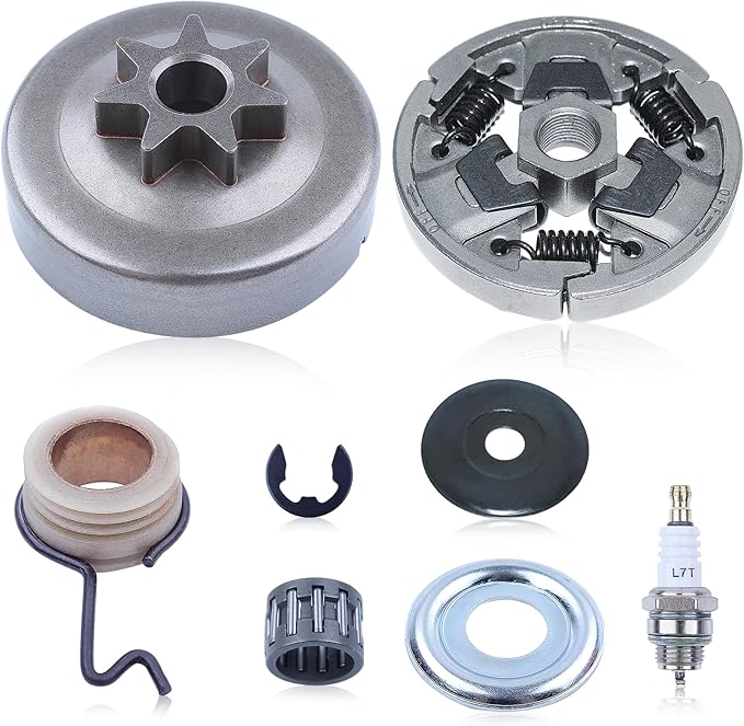 MS271 Sprocket Clutch Drum Kit with Needle Bearing Washer E-Clip Worm Gear .3/8" 7T Clutch Drum for Stihl MS261 MS271 MS291 Chainsaw Parts Replace 1121 007 1041,11210071041