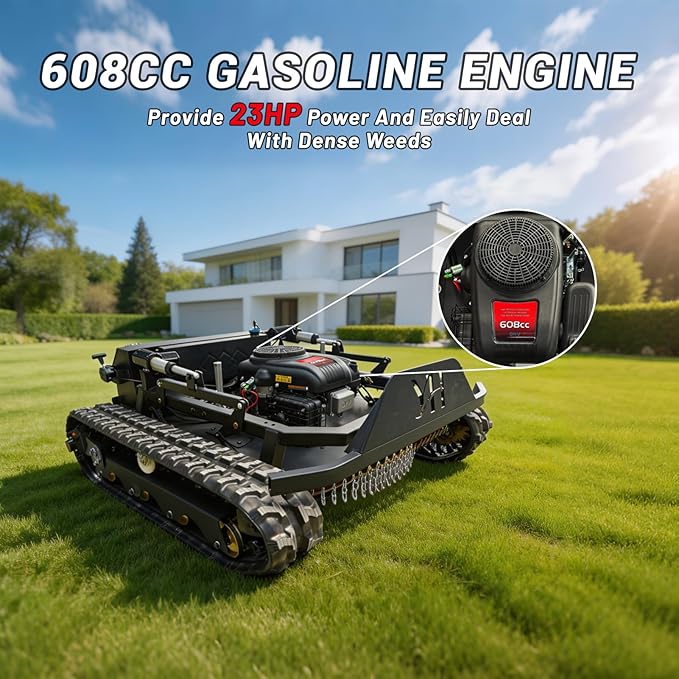 23HP Tracked Remote Control Lawn Mower with 35.5" Wide Deck & 1600W Brushless Motors, 45° Hill Climber for Pasture, Orchard & Yard