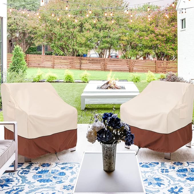 COSFLY Patio Furniture Covers 2 Pack, 600D Waterproof Outdoor Chair Covers for Deep Chairs, All-Weather UV Resistant Protection with Adjustable Straps & Air Vents, Fits up to 35" W x 38" D x 31" H