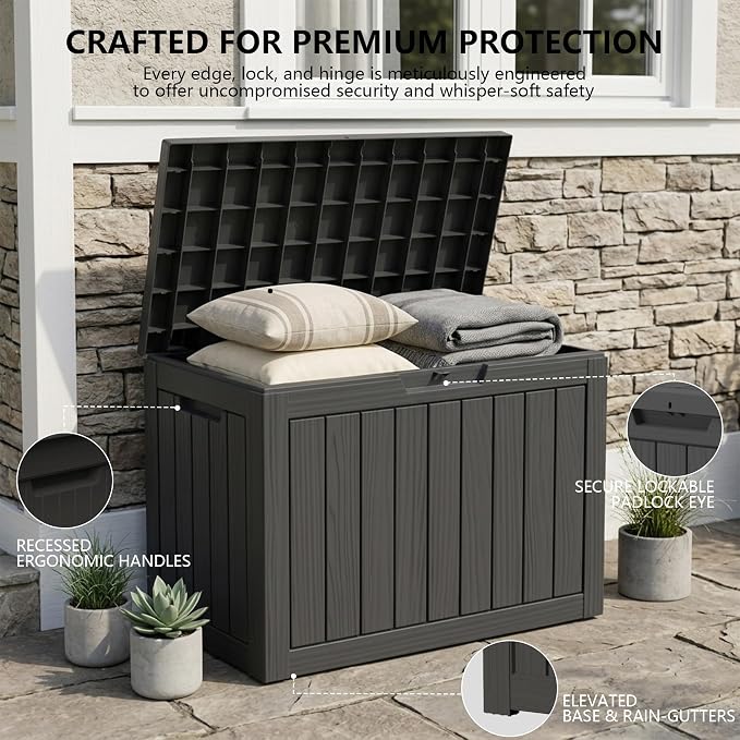 Outdoor Storage Box, 50 Gallon Waterproof Deck Box [Upgraded 3.0], Snap-Together Storage Bin for Chair Cushions, Porch Throw Pillows, Lockable Small Coffee Table Ottoman, Patio Garden, Black