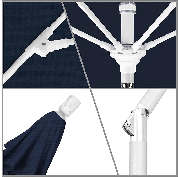California Umbrella GSCUF908170-F09 9' Round Aluminum Pole Fiberglass Rib Market Patio Umbrella, White, Navy Blue, White Pole