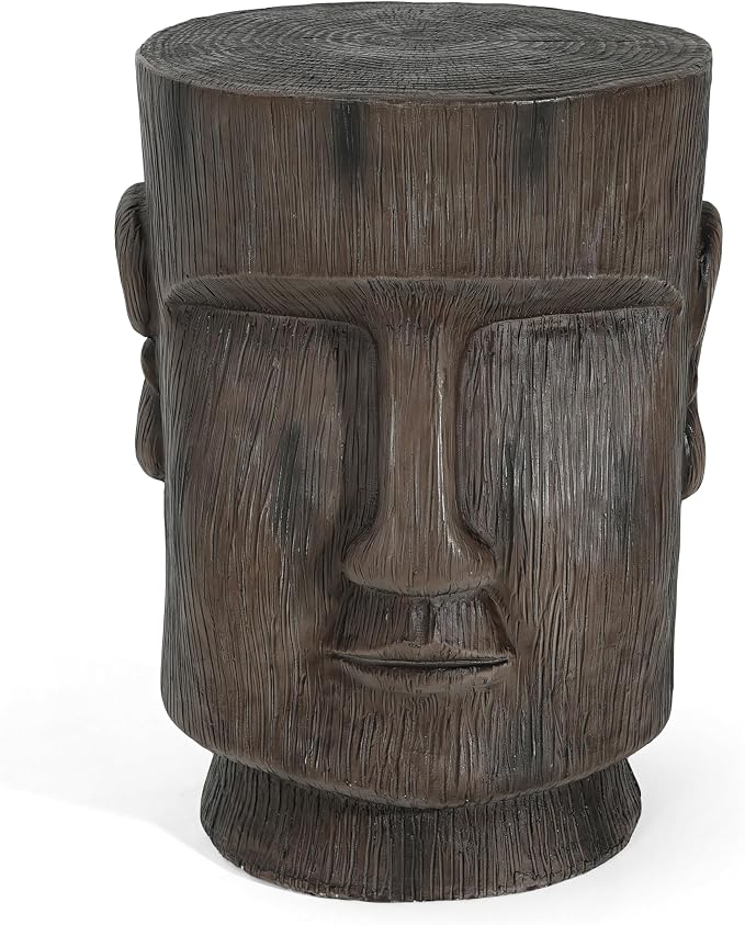 Christopher Knight Home Myan Concrete Outdoor Side Table, MGO Moai Statue Pedestal End Table, Small Coffee Table for Patio Garden, Easter Island Moai Outdoor Plant Stand for Balcony Yard Lawn, Grey