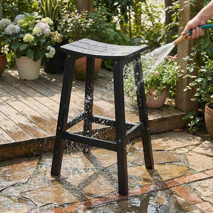Stoog 3-Pieces Patio Bar Set, All-Weather HIPS Outdoor Bar Stools Set of 2, Counter Height Bar Table with Waterproof Top, Never Fade or Rot, Black