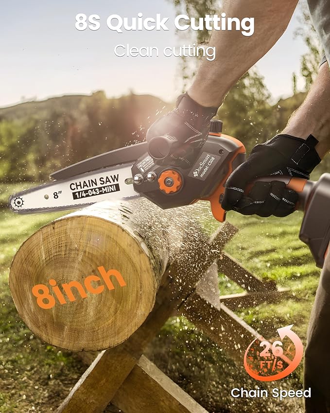 Electric Mini Chainsaw with1000W Brushless Motor, 8 inch & 6 inch 2 Rechargeable Batteries Handheld Small Chain Saw for Wood Cutting, Gardening Gifts for Father Dad Men