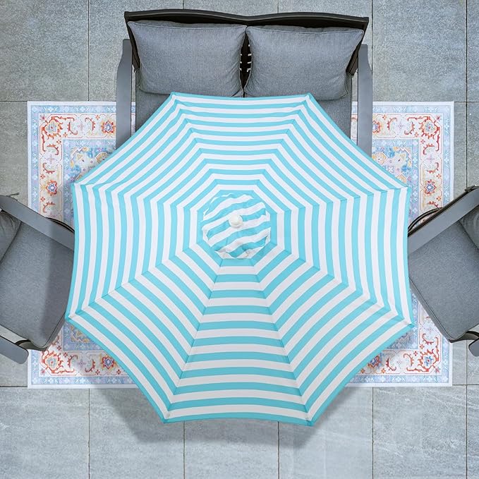 BPS 9FT Outdoor Patio Umbrella, Outdoor Market Table Umbrella with 8 Sturdy Ribs, Push Button Tilt and Crank for Garden, Deck, Backyard, Poolside
