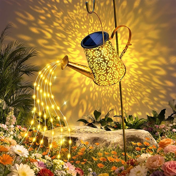 Solar Watering Can Lights:Outdoor Waterproof Metal Led String Lantern - Classic Fariy Hanging Decorations for Garden Pathway Patio - Birthday Gifts for Mom Grandma Women Over 30
