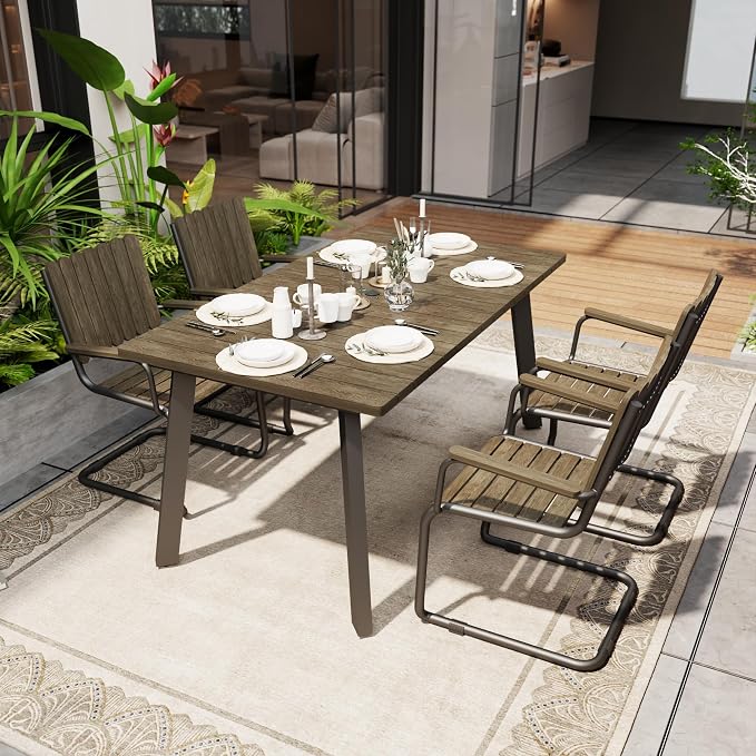 5 Piece Outdoor Conversation Set for 4, HDPE Patio Seating Set with Table and Chairs, All-Weather Outdoor Lounge Furniture with Umbrella Hole for Garden, Porch, Poolside, Gray