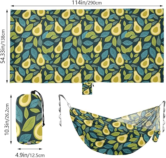 Camping Hammock Outdoor Hammocks for Outside Avocado Green Leaves Beach Trees Portable Lightweight with Pockets Tree Straps Indoor