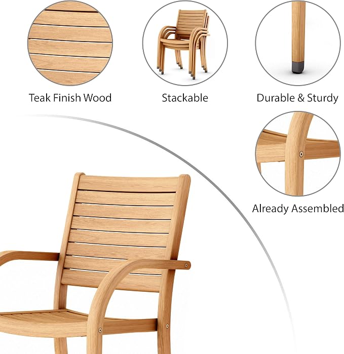Amazonia Berlin 7-Piece Rectangular Extendable Patio Dining Set | Teak Finish | Ideal for Outdoors and Indoors