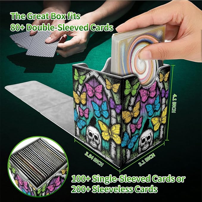 Woodgrain Butterfly Card Deck Box for MTG, Personalized Card Storage Case Fits 120+ Sleeved Cards, Premium Leather TCG Box with Strong Magnetic Closure for Magic, CCG, PTCG, Baseball Cards