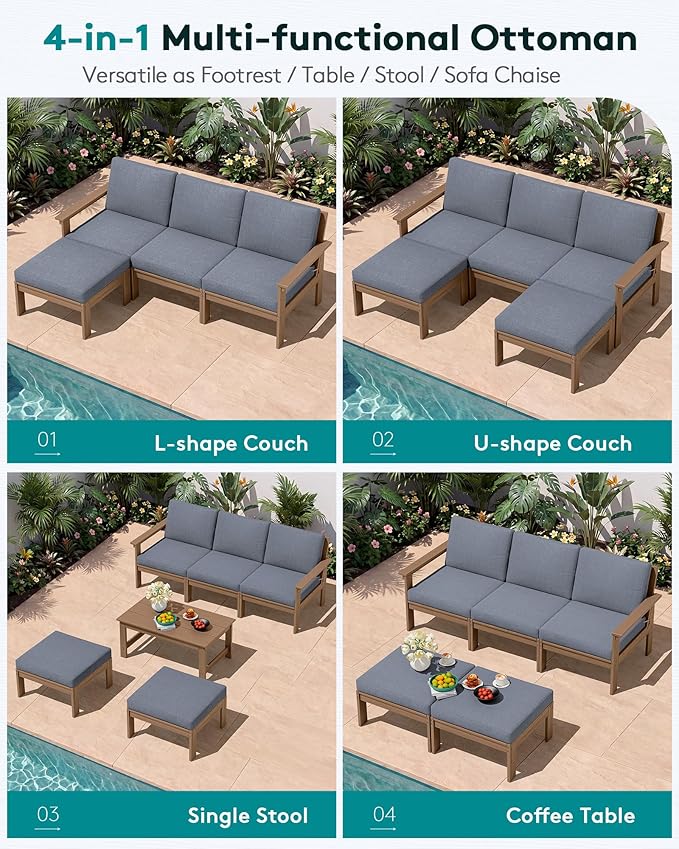 SERWALL HDPE Outdoor Ottoman with Cushions