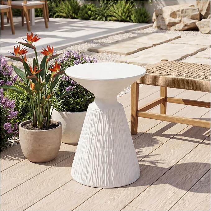 COSIEST Mushroom MgO Concrete Side Table | Lightweight Accent Table, White, 1 Pack