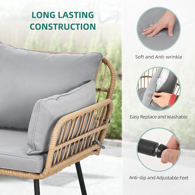 YITAHOME Patio Loveseat, All-Weather Wicker 2-Seat Sofa with Cushions & Lumbar Pillows, Outdoor Patio Furniture for Patio, Balcony, Backyard, Deck, Poolside - Grey