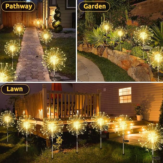 Solar Garden Lights Outdoor，2 Pack 120 LED Solar Fireworks Lights Outdoor Waterproof，8 Modes Starlit Starburst Light DIY for Yard Patio Pathway Planter Party Wedding Flowerbed Decor