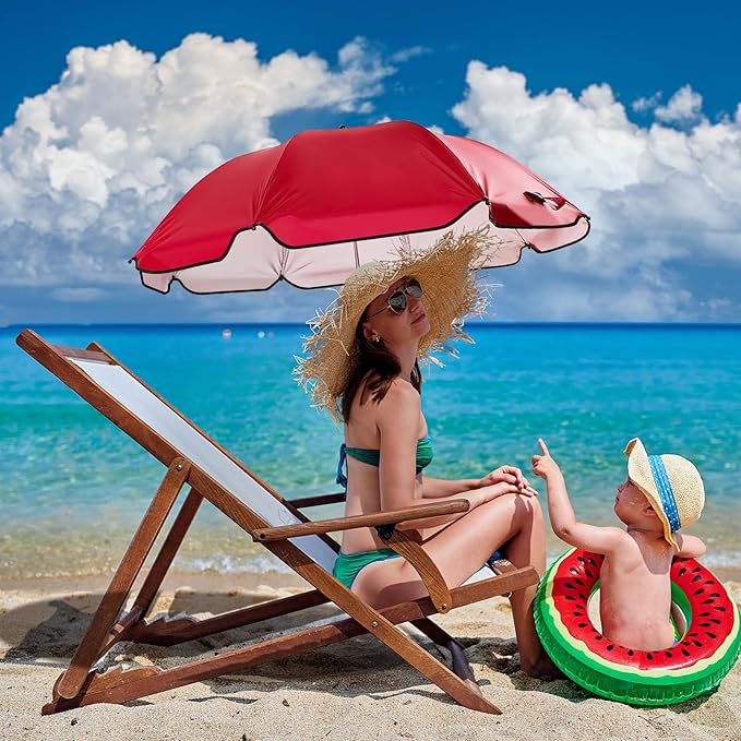 Buryeah 2 Pcs Beach Chair Umbrella Automatic with Universal Adjustable Clamp 44" UPF 50+ Portable Clamp on Beach Chair for Wheelchair Patio Golf Carts Camping
