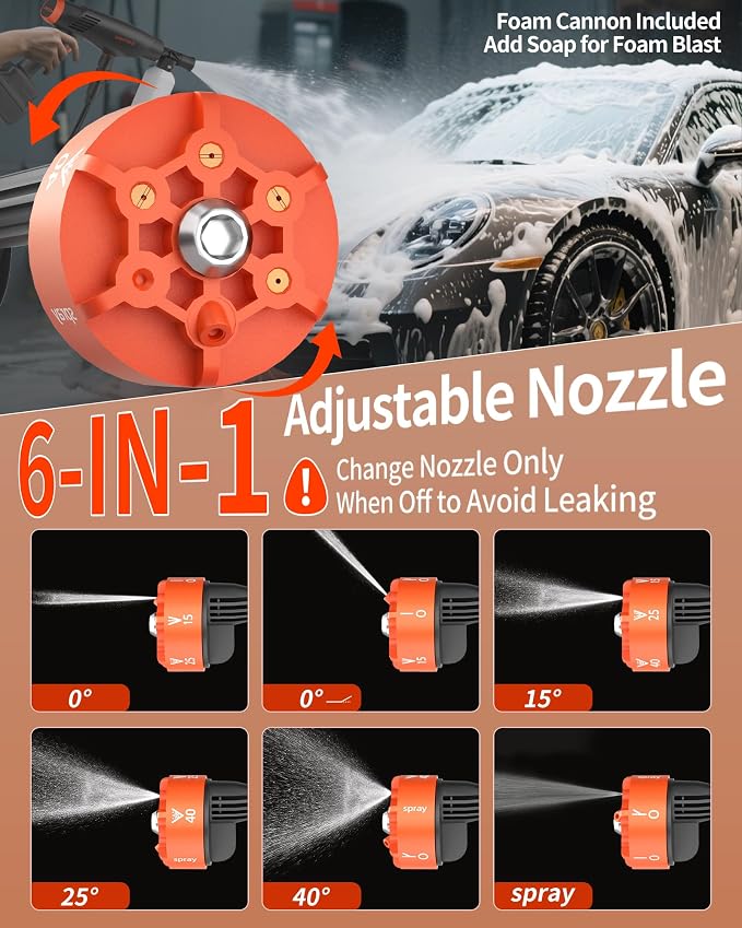 Cordless Portable Washer, 1100 PSI Battery Operated Washer with All-Copper Motor, Battery, 23FT Elastic Hose, Storage Bag; Handheld Washer; Lightweight Car Washer for Home, Garden (Orange Black)