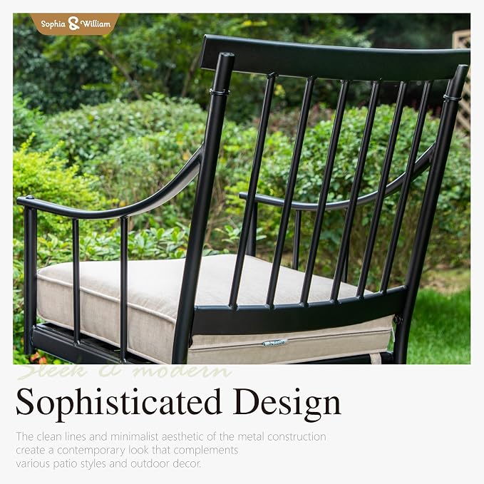 Sophia & William Swivel Rocker Chairs, Set of 6, 360° Swivel, Wrought Iron | Steel, Padded Cushions, E-Coated, All-Weather
