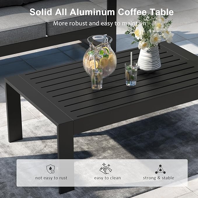 LayinSun 4 Pieces Aluminum Outdoor Patio Furniture Set, Metal Modern Conversation Sofa Set with Coffee Table and Washable Thick Cushions for Porch, Backyard, Deck