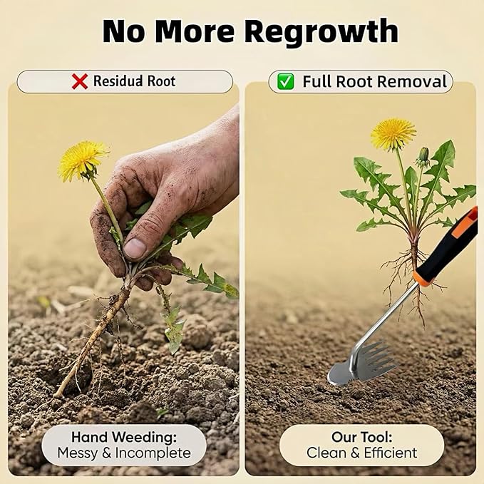 Weed Puller Tool, 5-Claw Dual Action Weeding Tool, Ergonomic Non-Slip Rubber Grip Manual Portable Hand Weeder for Backyard Farm Vegetable Garden