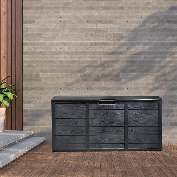 Black 75 Gal Outdoor Storage Deck Box, Patio Container for Garden Tools, Seat Chest for Backyard Deck Balcony, Patio Storage Chest Deck Box for Cushions, Garden Tool Organizer 44"L x 21.3"W x 19.3"H