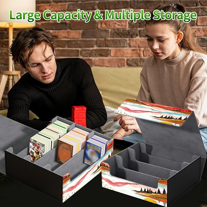 Card Deck Box for MTG, Cards Storage Box Fits 120+ Sleeved, Leather Big Size Strong Magnetic Closing Case for Board Games Magic TCG CCG Baseball Collection Women Man, Pink Range Moon