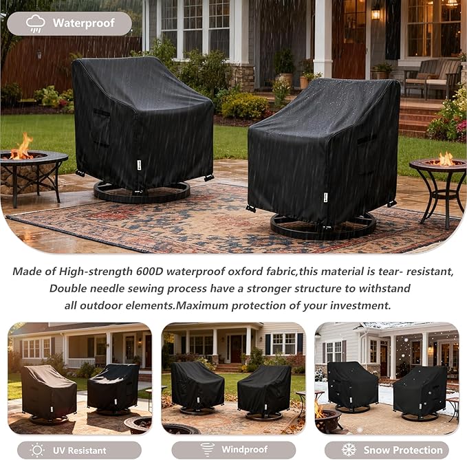 Patio Chair Covers Waterproof Patio Furniture Covers,33W x 37D x 38 H Inches Outdoor Swivel Chair Cover 4 Pack -Black