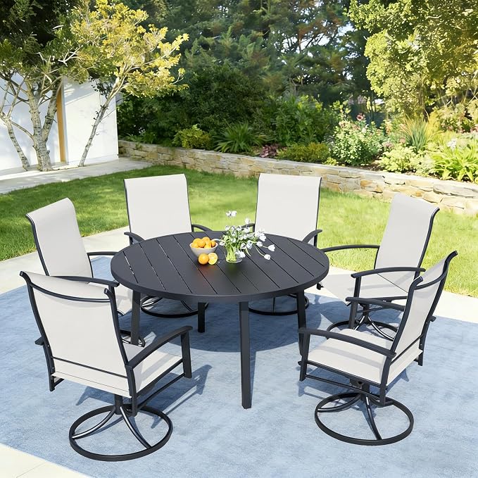 Outdoor Swivel Rocker Dining Chair Set of 6, All Weather Patio Dining Chair with Textilene High Back and Metal Frame, Backyard, Lawn Garden and Deck Porch Patio Furniture Set