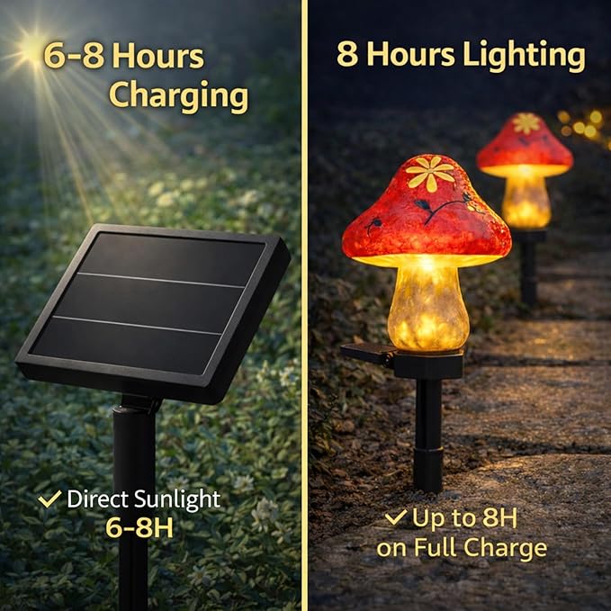 Solar Garden Lights Outdoor, 2 Pack Decorative Solar Mushroom Pathway Lights Waterproof, Resin Garden Lights for Yard Lawn Walkway Patio Decor