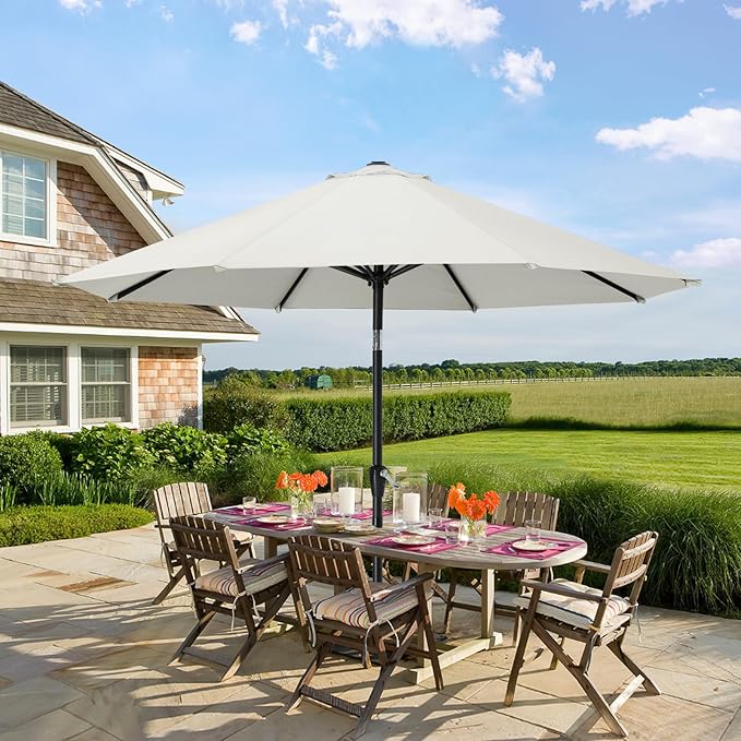 MASTERCANOPY 9FT Patio Umbrella with Push Button Tilt and Crank, Outdoor Market Umbrella with 8 Sturdy Ribs, UV Protection & Waterproof for Garden, Deck, Backyard, Pool (Light Beige)