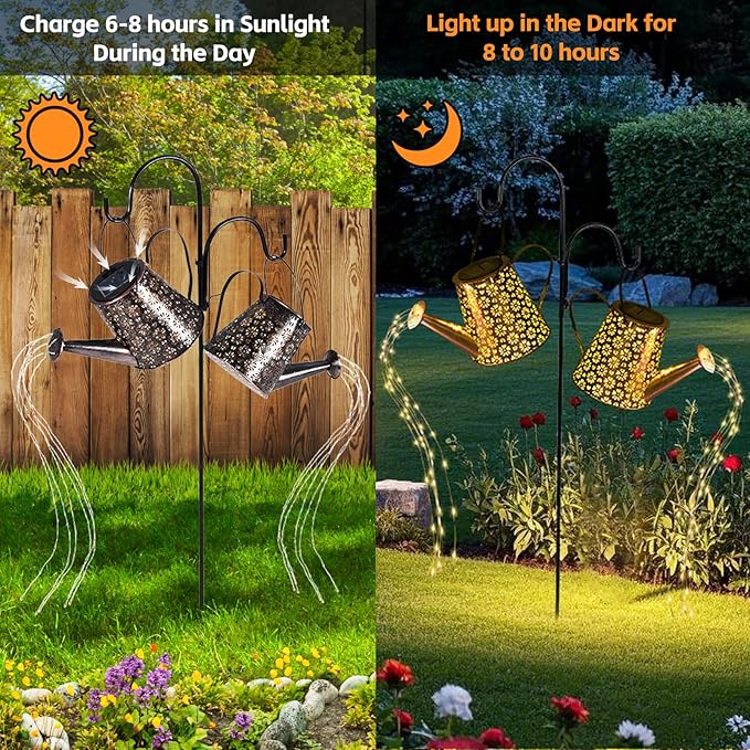 Mousike Solar Lights Outdoor Garden Decor, Large Hanging Lantern Waterproof Watering Can Landscape Lights Outside Decorations for Front Porch Lawn Driveway Patio Backyard Pathway (90LED 2Pack)