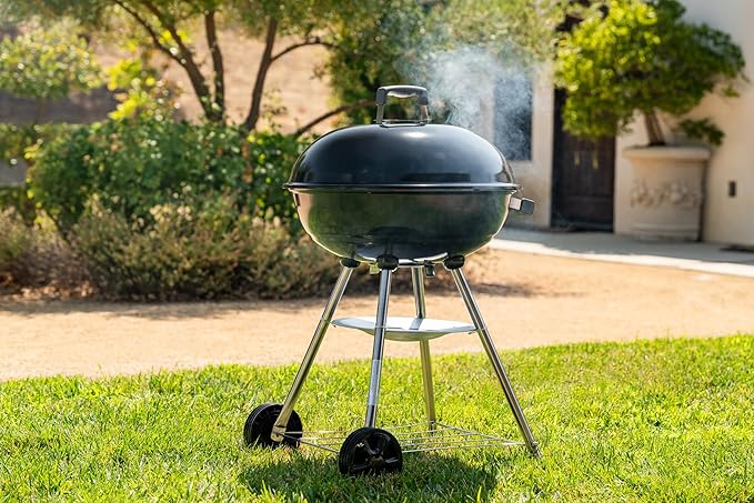 Megamaster 22" Heavy Duty Charcoal Barbecue Grill with Adjustable Air Vent, 354 SQ. In Cooking Area, Storage Rack, 2 Wheeled Portable Grill for Camping, Outdoor Cooking, and More - 810-23002