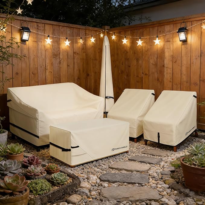 Porch Shield Patio 3-Seater Sofa Cover - Waterproof Outdoor Couch Deep Seat Sofa Cover 86W x 38D x 35H inch, Beige