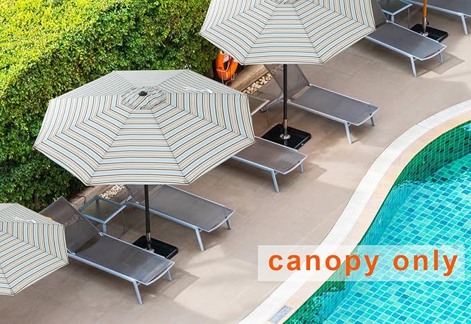 MASTERCANOPY Patio Umbrella 10 ft Replacement Canopy for 8 Ribs-Khaki and Turquoise Stripe Canopy Only