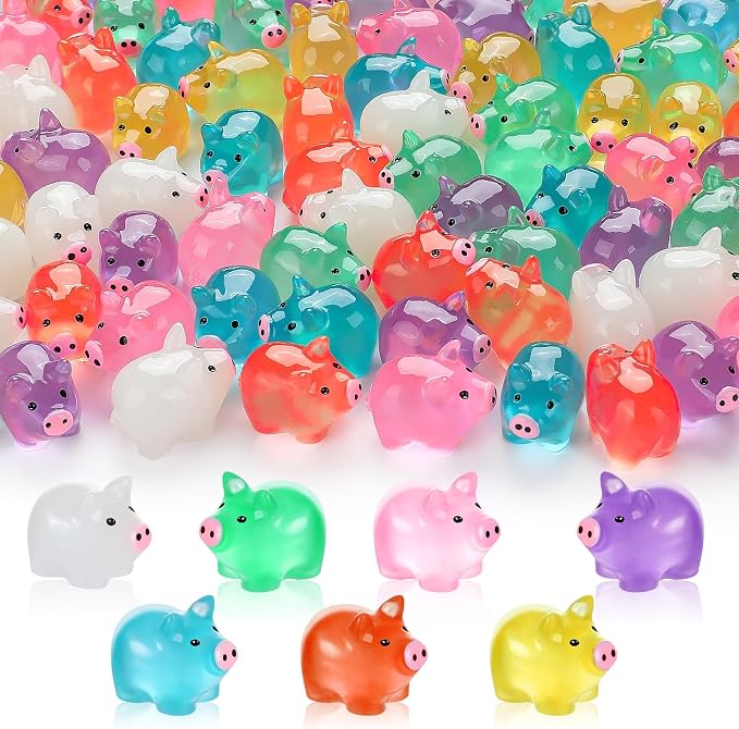 56PCS Luminous Mini Resin Pigs Figures Cute Tiny Pig for Garden Landscape | Mini Pigs Figures Glow in The Dark, Tiny Pig Miniature Charms Ornament for Garden Landscape, Dollhouses Birthday Decor