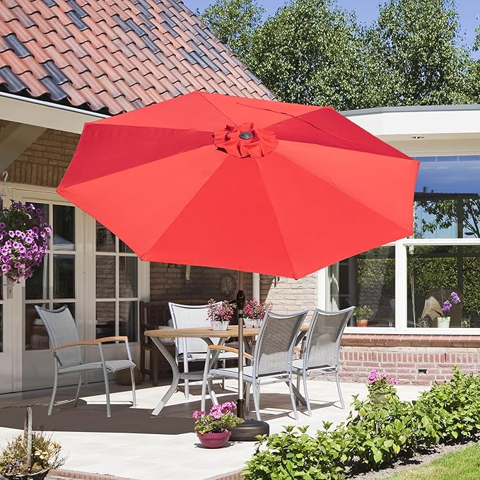 Domi 9FT Patio Umbrella, Outdoor Table Umbrella with Aluminum Pole, UV Protection Waterproof Market Sun Umbrella with Push Button Tilt and Crank for Garden, Deck, Backyard, Pool (Brick Red)