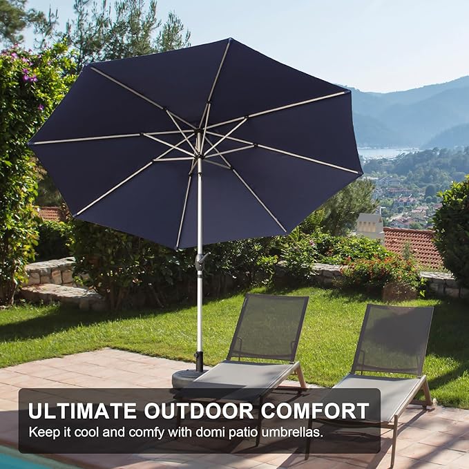 Domi 9FT Patio Umbrella Outdoor Market Umbrella with Silver Aluminum Pole, UV Resistant Canopy, Wind Vent, Tilt & Crank System, Perfect for Patio, Garden, Deck, Pool, Outdoor Dining, Navy Blue