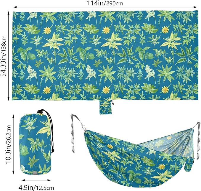 Camping Hammock Outdoor Hammocks for Outside Herbs Blue Beach Trees Portable Lightweight with Pockets Tree Straps Indoor
