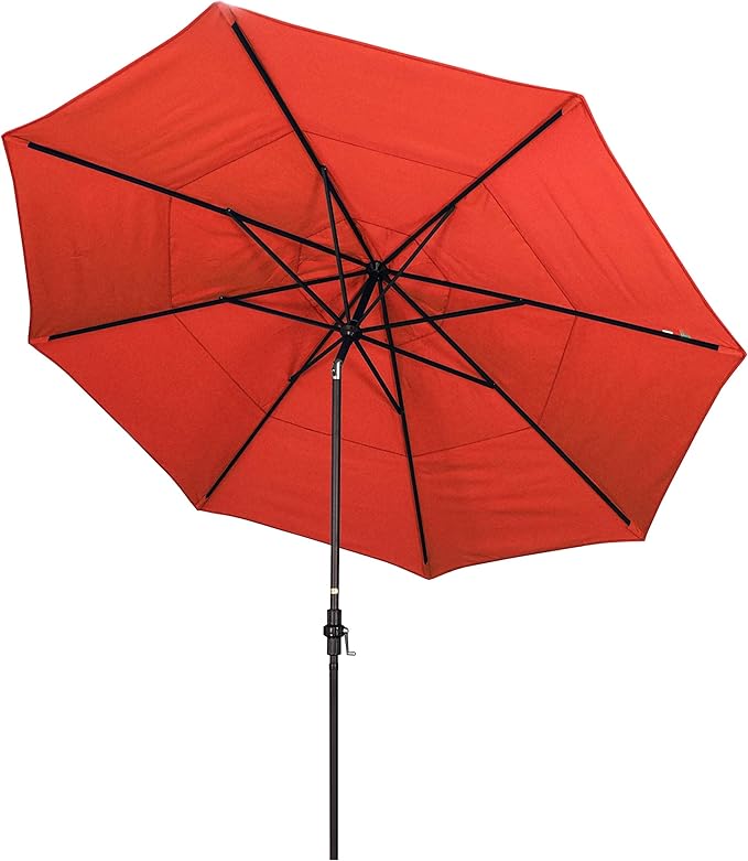 California Umbrella 11' Round Aluminum Market Umbrella, Crank Lift, Collar Tilt,Sunset