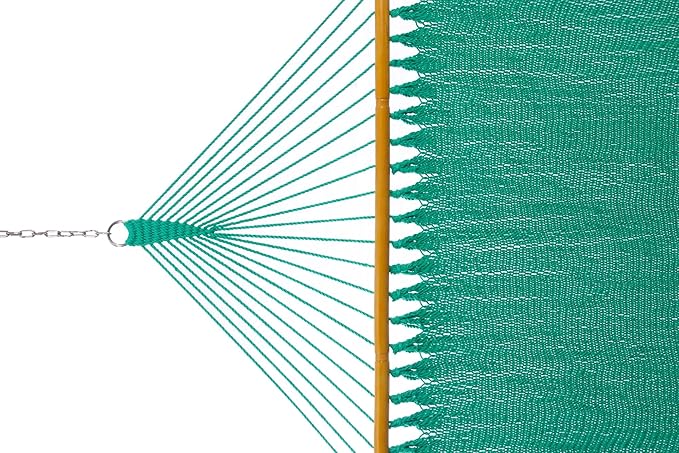 Classic Caribbean Hammock - Hand Woven with Wooden Spreader Bars, Sunlit Green Rope Net, 79 Inch Wide x 12 Ft Long, Double Person, Outdoor Garden Patio Backyard, Tropical Relaxation